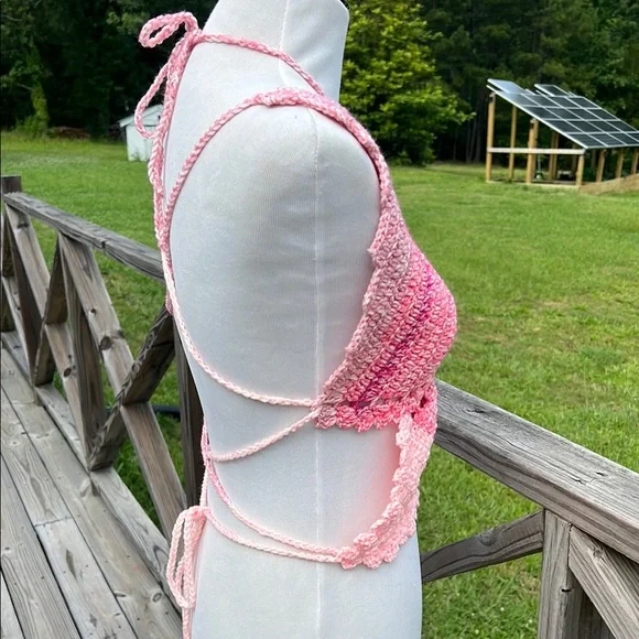 Handmade Pink Ombré Crochet Crop Butterfly Top - Picture 3 of 4
